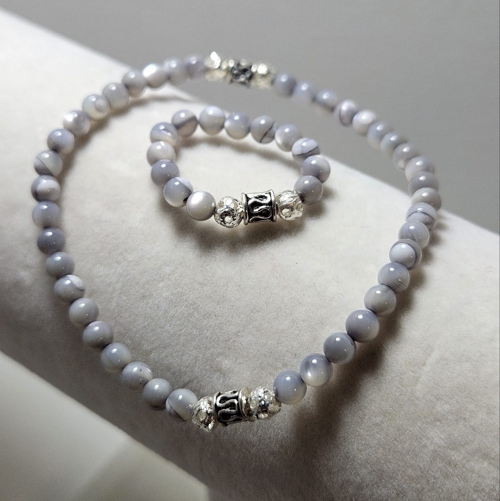 Gray Mother Of Pearl Bracelet And Ring Handmade NWOT - Picture 2 of 7